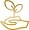 Gold line icon of hand holding a plant.